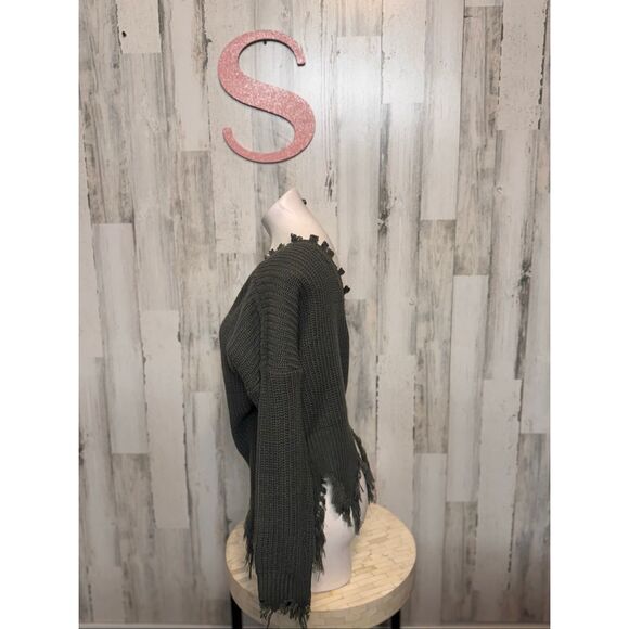Say What? Distressed Hem Gray Knit Sweater Women’s Size Small - Picture 4 of 6